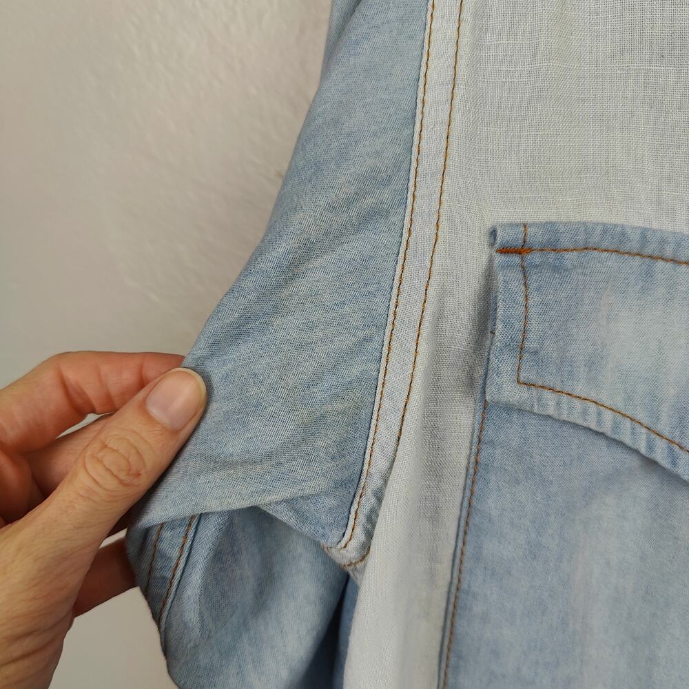 Isabel Marant Etoile Denim Shirt Womens 38‎ US 6 Light Blue Checker Linen Blend - Picture 4 of 10